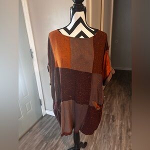 Chic Patchwork Women's Tunic in Brown and Orange